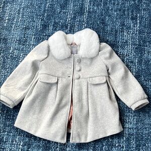 Tahari Kids Gray Pea Coat with White Faux Fur Collar 3 years old